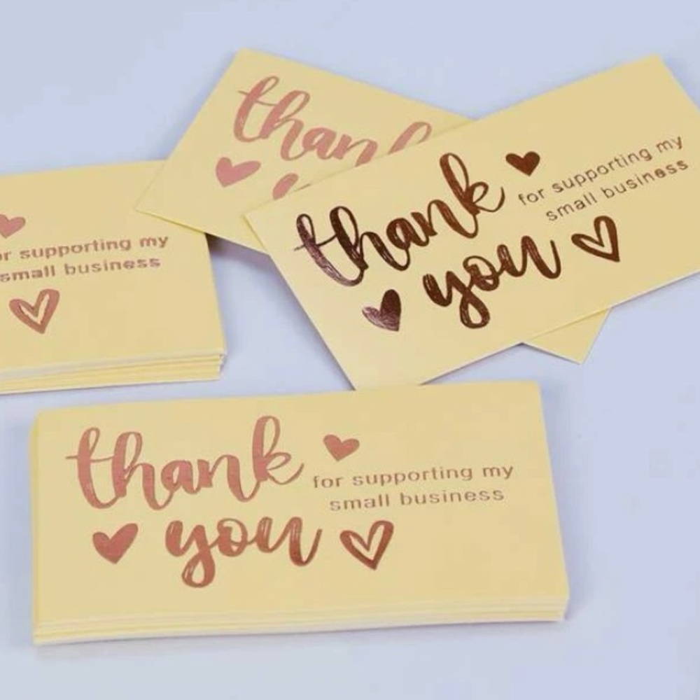 50 PK NWT Metallic Thank You Cards / Package Inserts 50 Pack Set